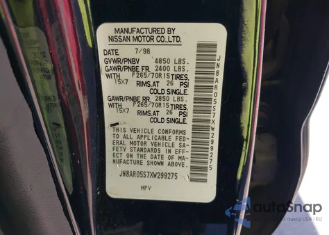 1999 Nissan Pathfinder Le/Se/Xe from USA, damaged, VIN JN8AR05S7XW299275